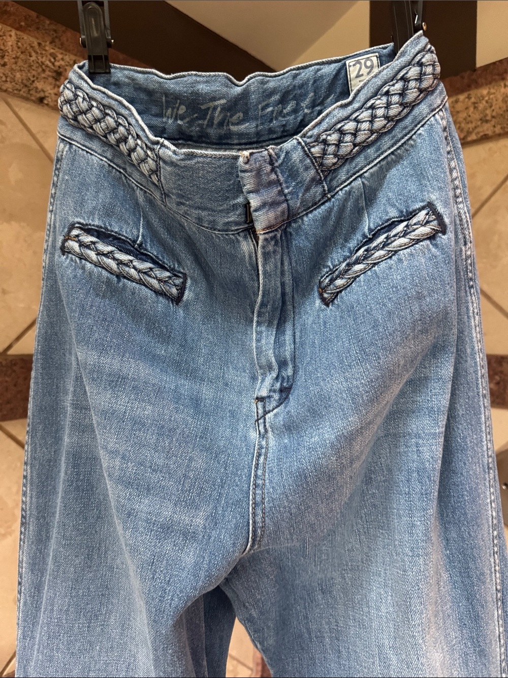 We The Free Light Blue Braided Waist High-Rise Jeans